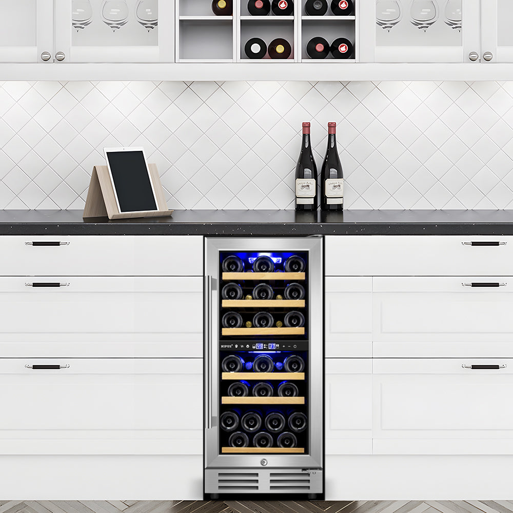 15" 30 Bottle Dual Zone Built-in and Freestanding Wine Refrigerator Silver