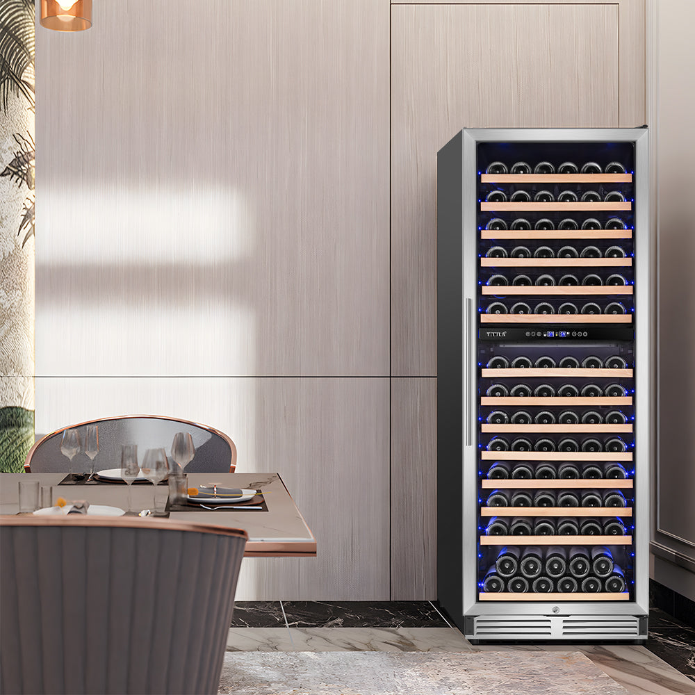 24" 154 Bottle Dual Zone Freestanding/Built-In Wine Cooler with 14 Removable Shelves