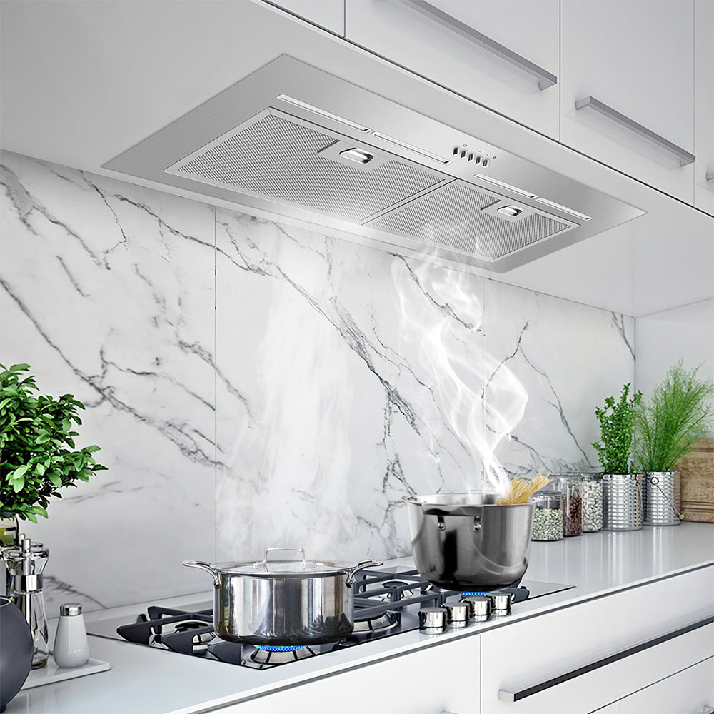 30" 600 CFM Convertible Built-In Range Hood, 3-Position Push Button Control with Charcoal Filter, Silver Range Hood.
