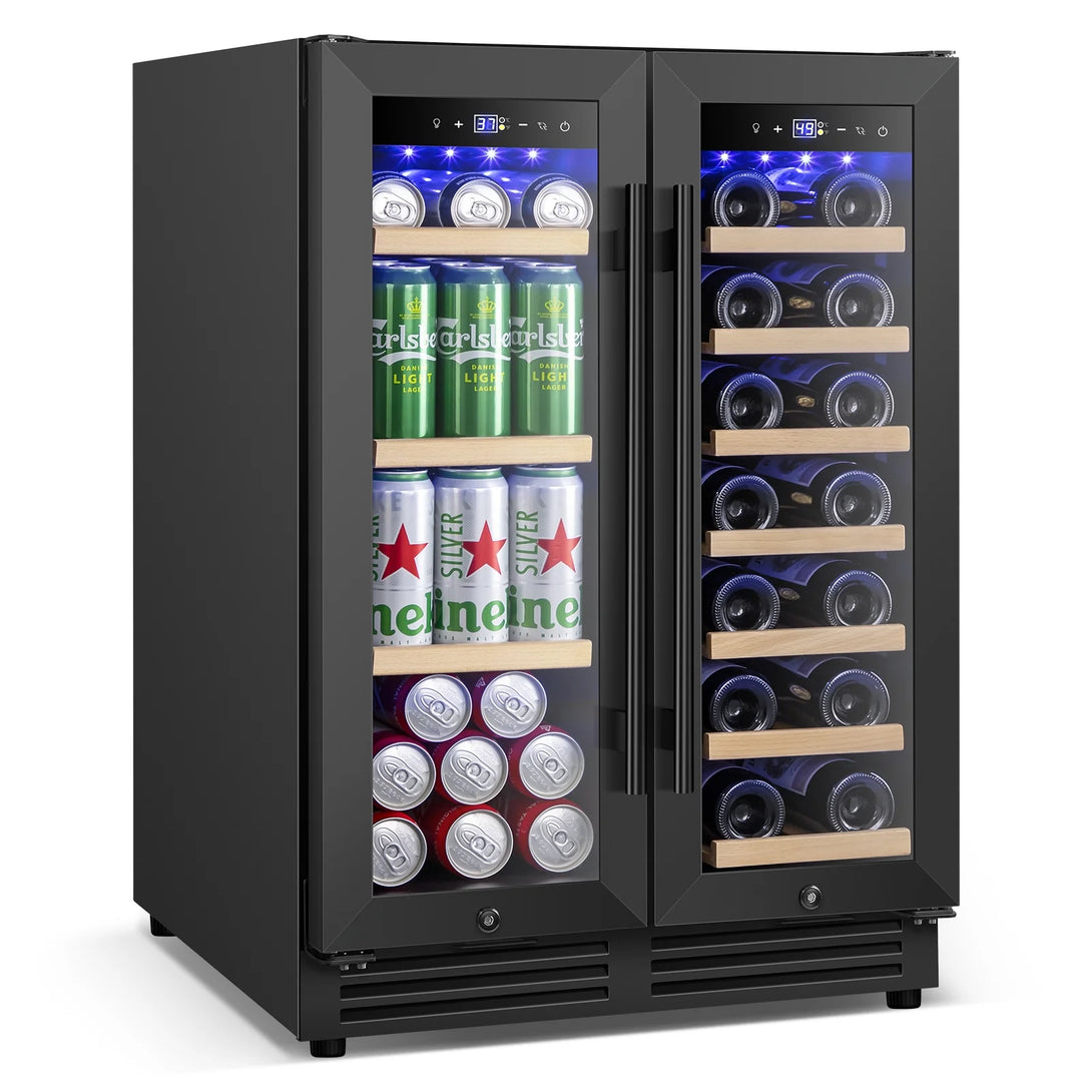 Nipus 24 inch Wine and Beverage Refrigerator,Dual Zone,Built-in Undercounter, 21 Bottles and 60 Cans,Black - Tylza