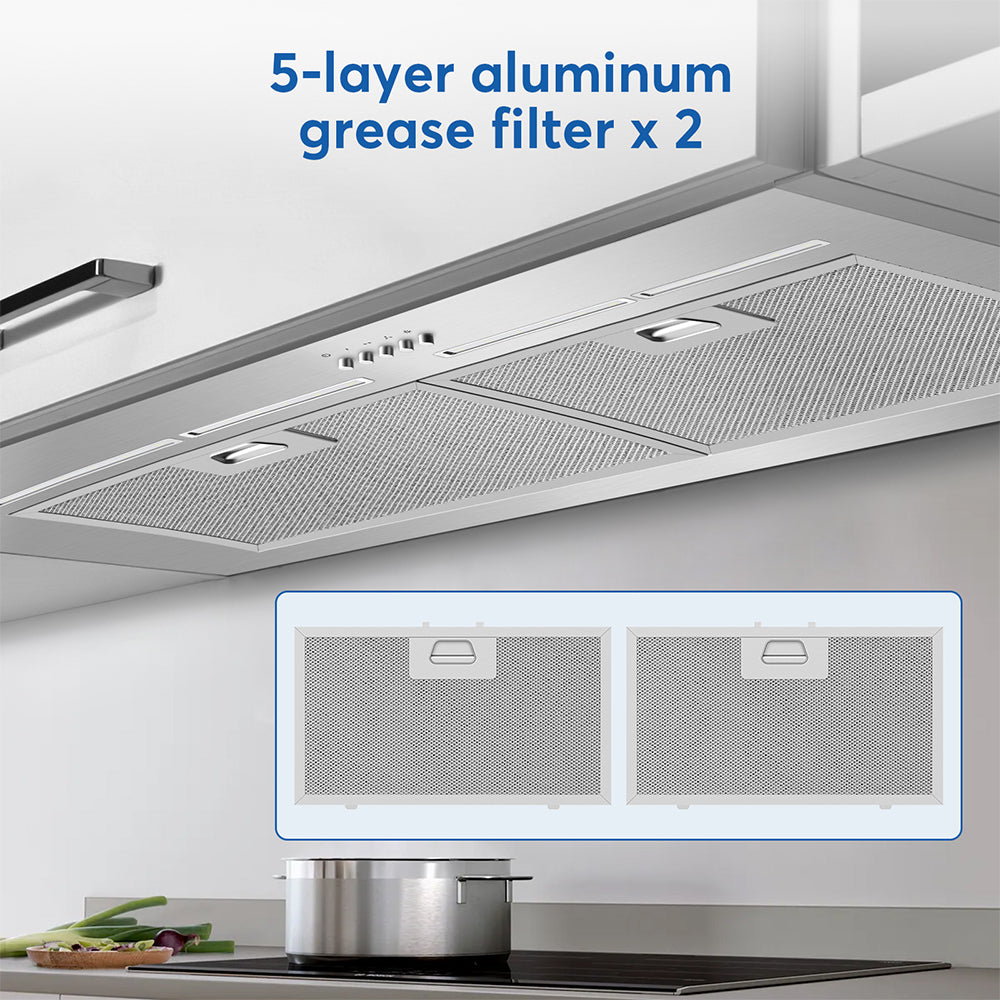 30" 600 CFM Convertible Built-In Range Hood, 3-Position Push Button Control with Charcoal Filter, Silver Range Hood.