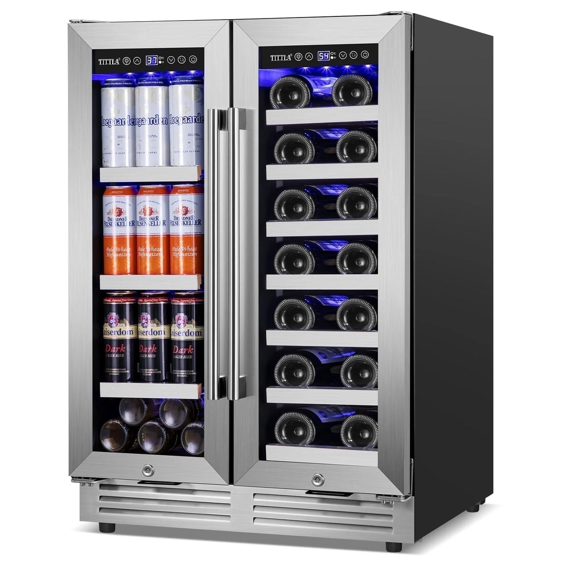 Tittla 24 Inch Wine and Beverage Refrigerators Cooler,18-Wine Bottles and 57 Cans,Dual Zone,Under Counter - Tylza