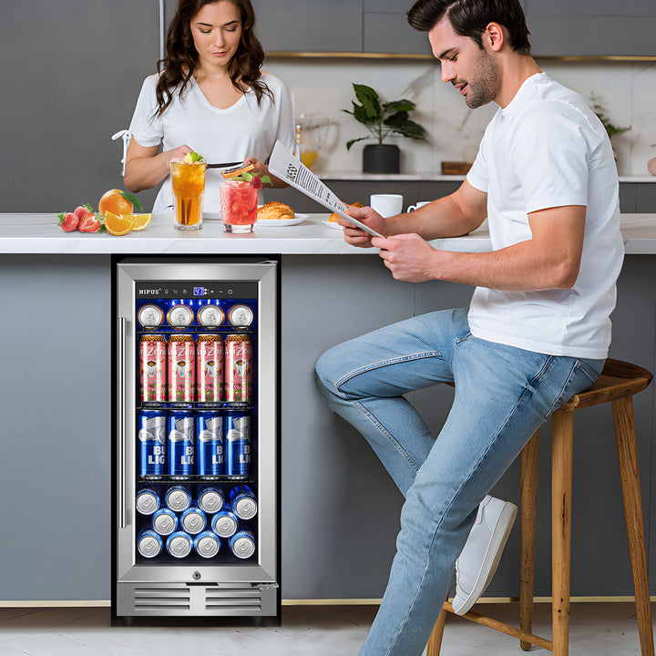 Nipus 15 inch 130 Can Beverage Fridge Freestanding/Built-in Beverage Refrigerator with French Door - Tylza