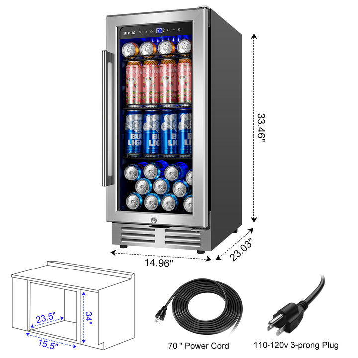 Nipus 15 inch 130 Can Beverage Fridge Freestanding/Built-in Beverage Refrigerator with French Door - Tylza