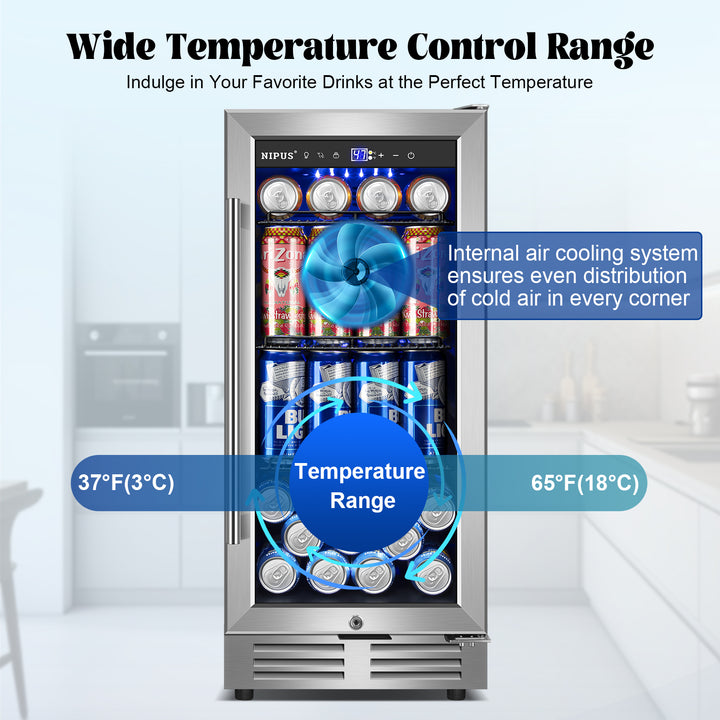 Nipus 15 inch 130 Can Beverage Fridge Freestanding/Built-in Beverage Refrigerator with French Door - Tylza