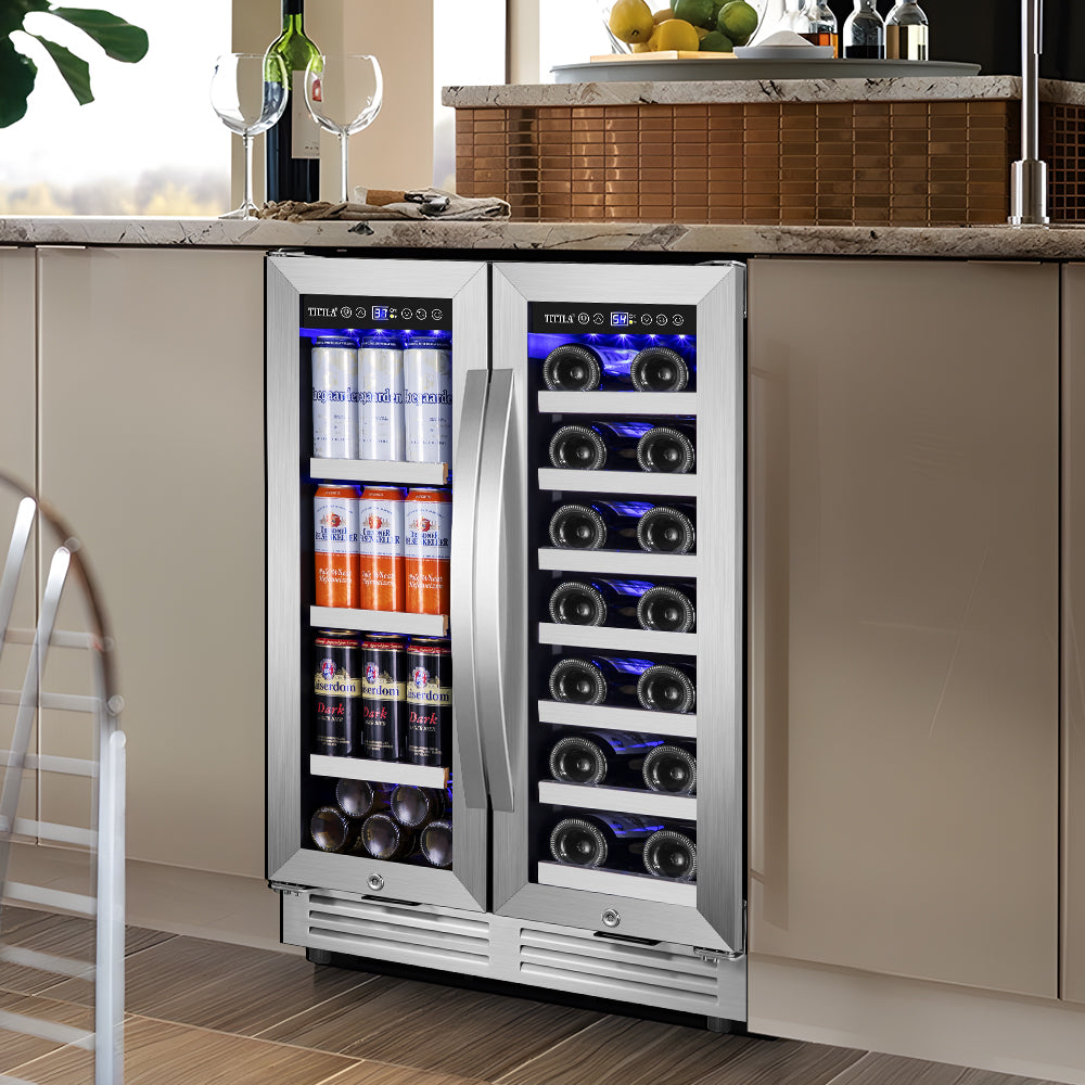 24" Dual Zone 20 Bottle & 60 Can Wine Beverage Cooler Silver - Tylza