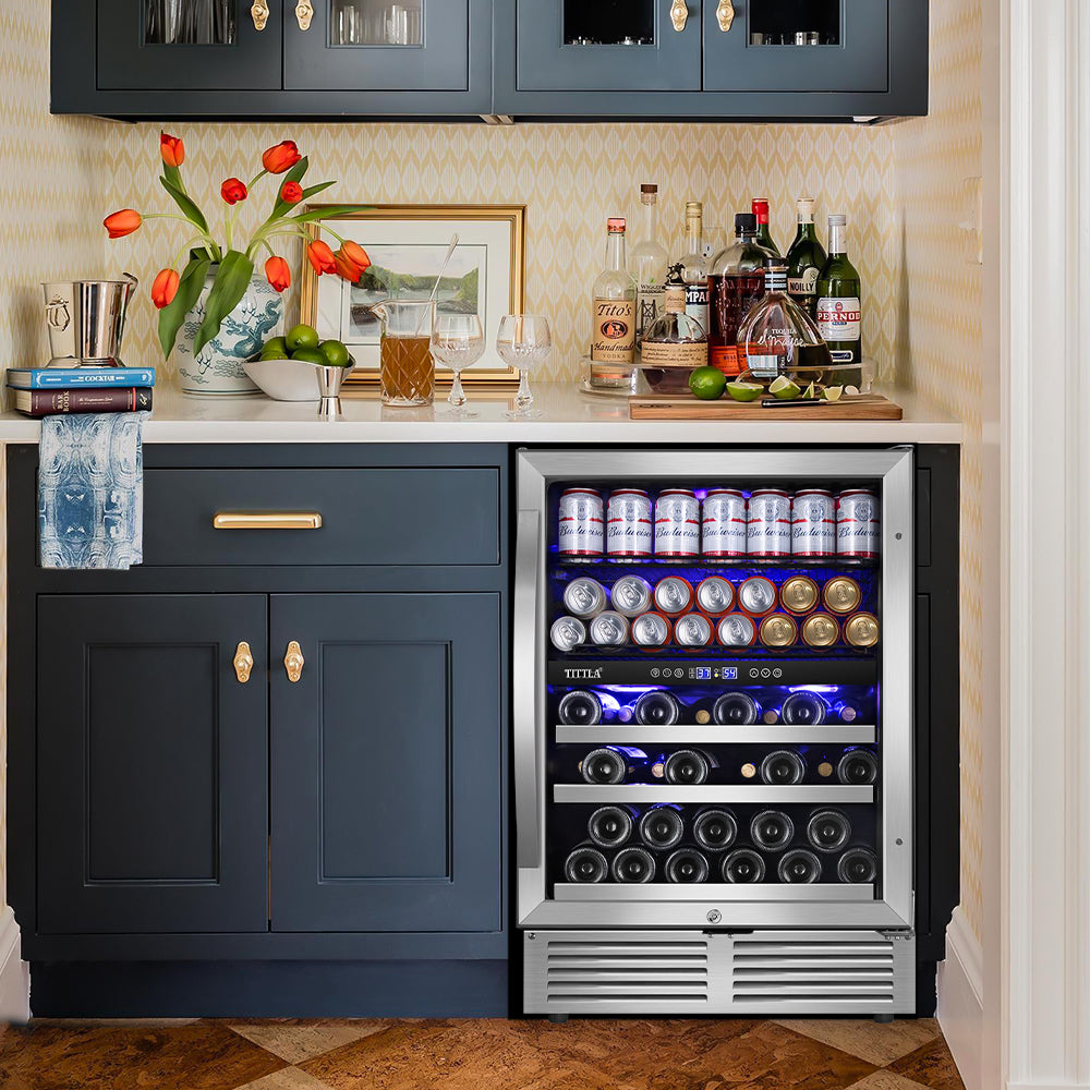24" Dual Zone 27-Bottle & 94-Can Wine Beverage Cooler - Tylza