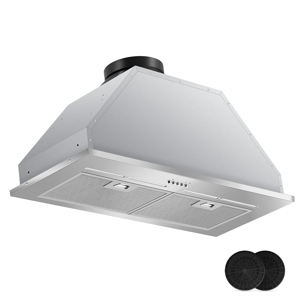 30" 600 CFM Convertible Built-In Range Hood, 3-Position Push Button Control with Charcoal Filter, Silver Range Hood.