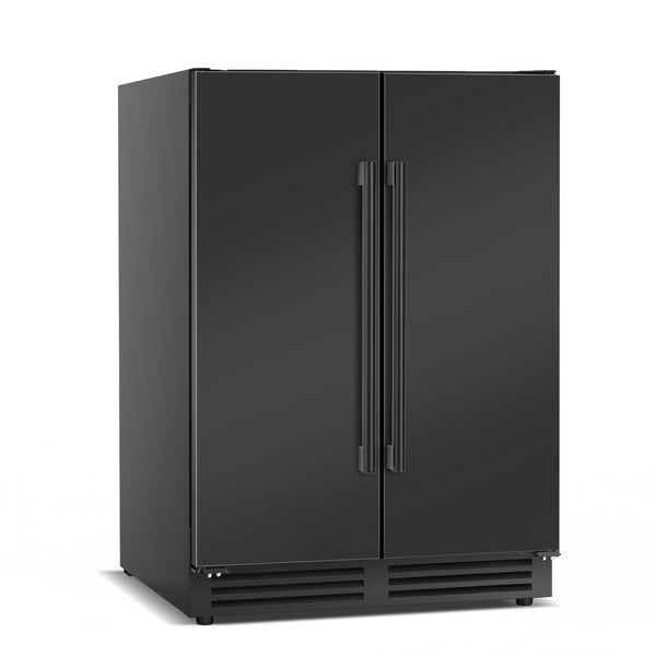 TITTLA Beverage Refrigerator,24 Inch Wide,Dual Zone 120 Cans Built in Wine Fridge Cooler,Double Stainless Steel Doors,Black