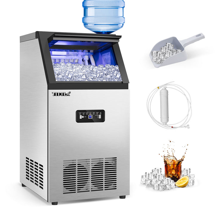 14-inch 88 lb. Water-Filter Ice Maker with Flip Top and Blue LED Lighting.