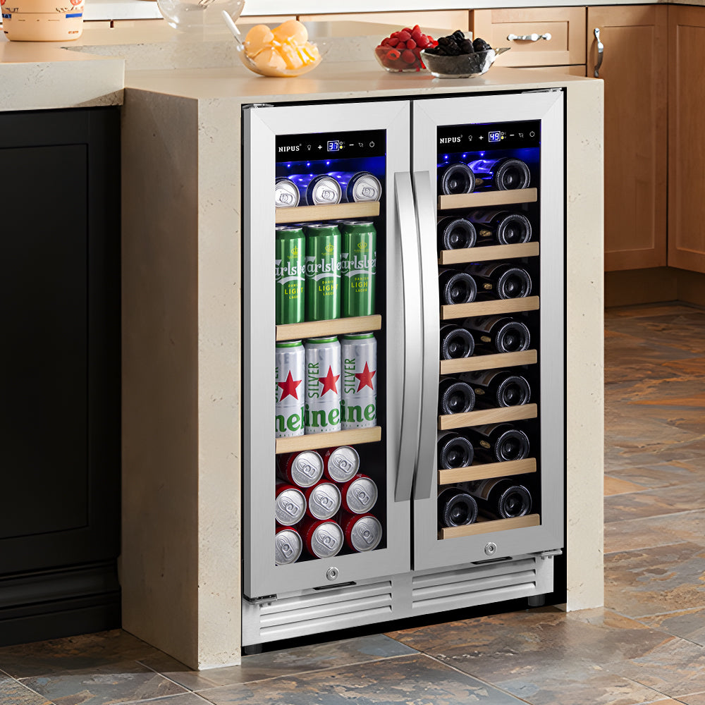 24" Dual Zone 60-Can & 20-Bottle Wine Beverage Cooler - Tylza
