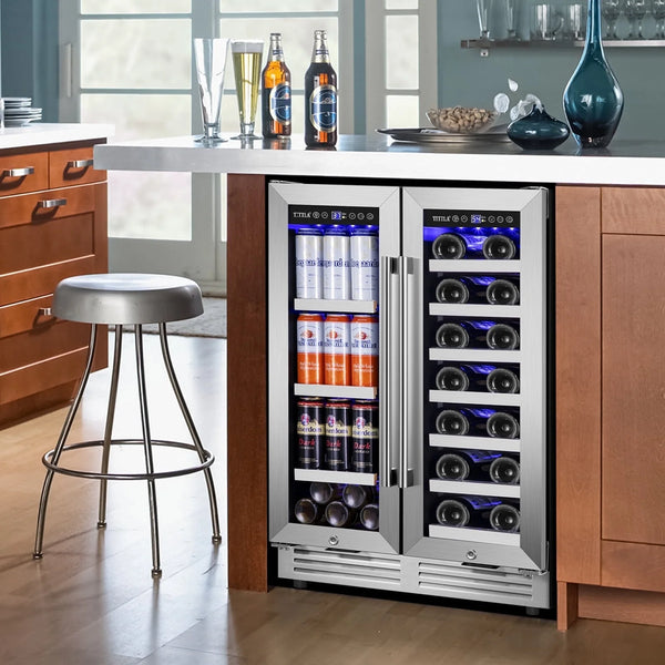 Tittla 24 Inch Wine and Beverage Refrigerators Cooler,18-Wine Bottles and 57 Cans,Dual Zone,Under Counter - Tylza