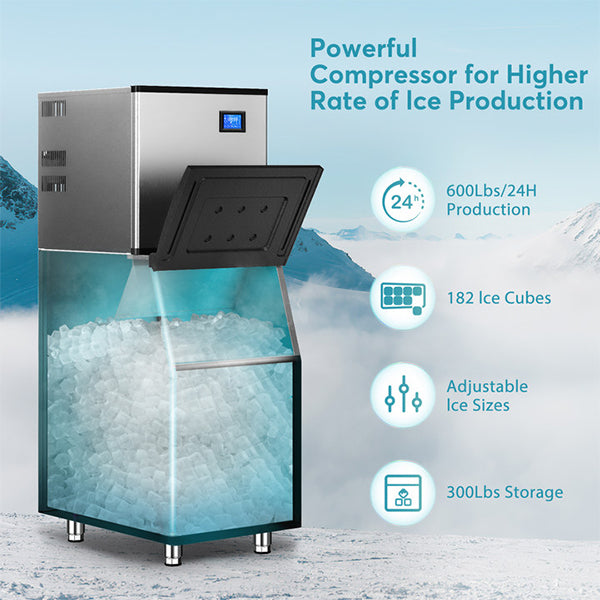 22 in. 600 lbs. per Day Split Commercial Ice Maker 182-Full Size Ice Cubes/Cycle in Silver Two packages Freestanding.