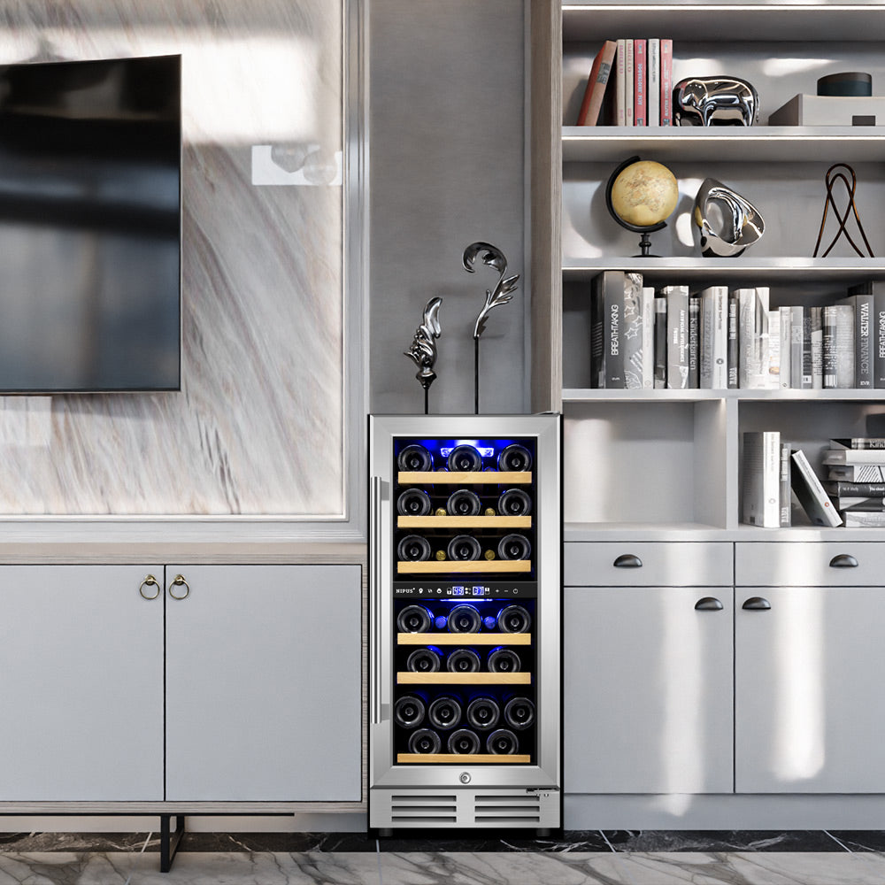 15" 30 Bottle Dual Zone Built-in and Freestanding Wine Refrigerator Silver