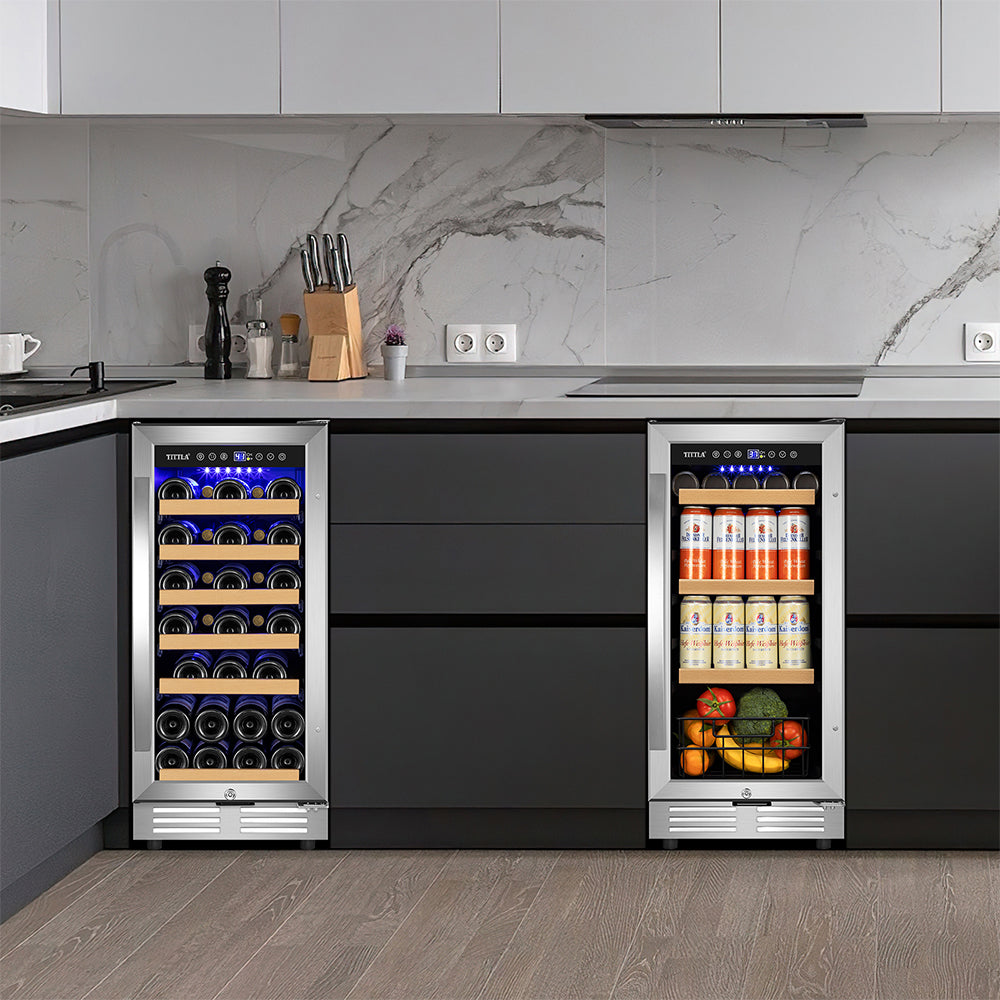 30"Wine & Beverage Refrigerator Triple Zone 30 Bottle & 130 Can Built-in Split Wine and Beer Cooler