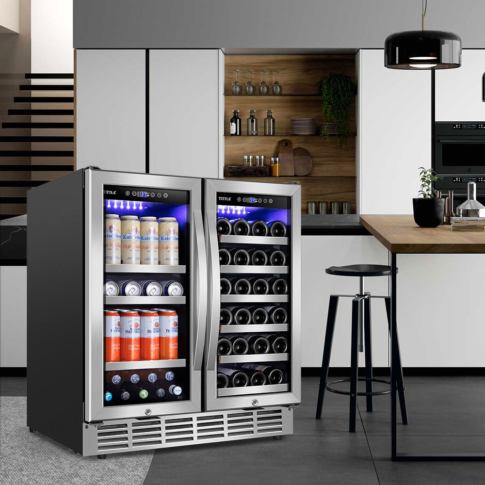 30" Dual Zone 33 Bottles 80 Cans Wine Beverage Cooler - Tylza