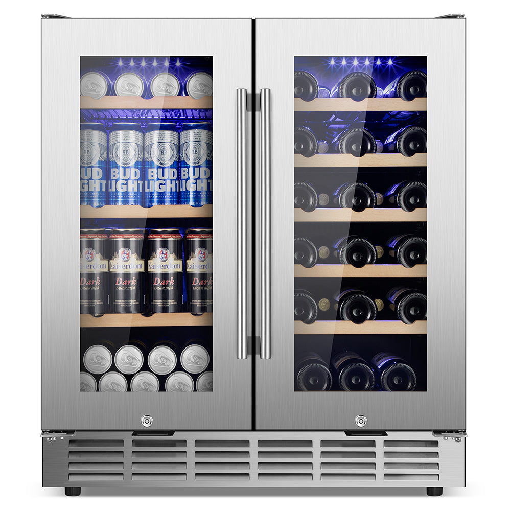 30'' Dual-Zone Wine and Beverage Refrigerator: 28 Bottles & 88 Cans, Built-In/Freestanding