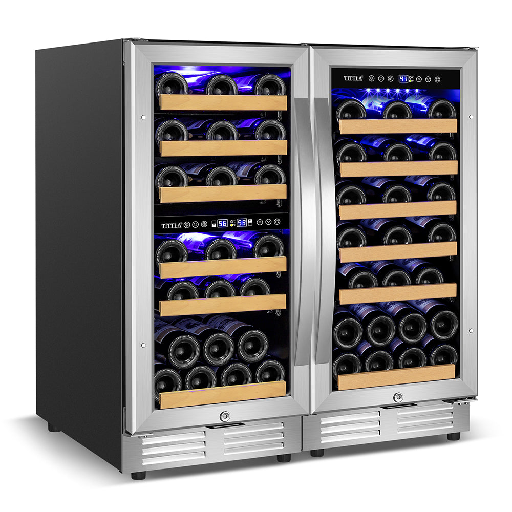 30"Wine Premium Refrigerator 60 Bottle Built-In Reversible Door Split Wine Cooler