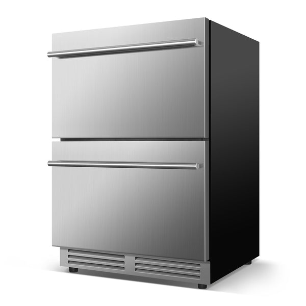 Nipus 24in Double Drawer Beverage Refrigerator 133 Cans with LED Light and 2 Grid Organizer Classic Series