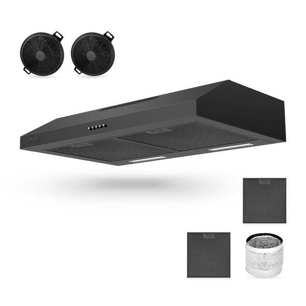 Tylza 30" 600 CFM Stainless Steel Kitchen Under Cabinet Range Hood with 2 x 2W LED Lights and 2 Replacement Charcoal Filter - Tylza