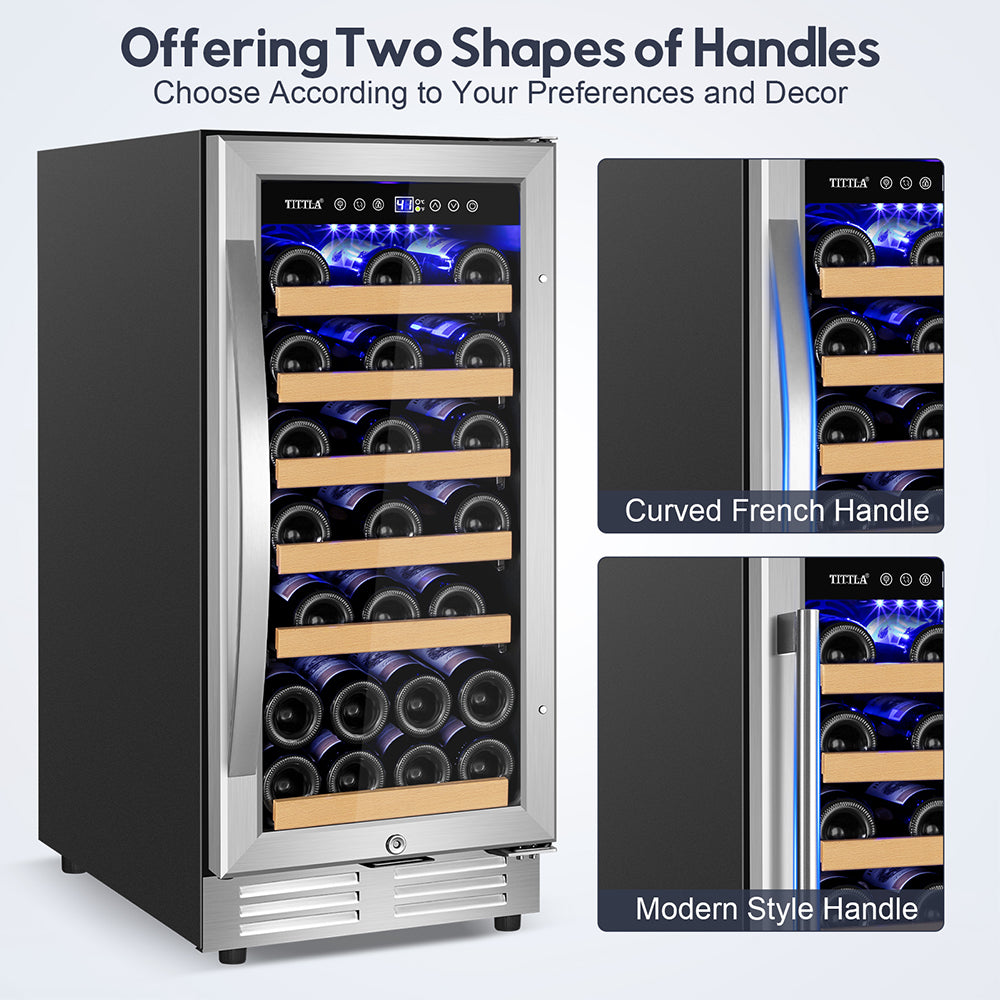 15" 30 Bottle Built-In Single Zone Wine Cooler with Double Handles and Reversible Hinges