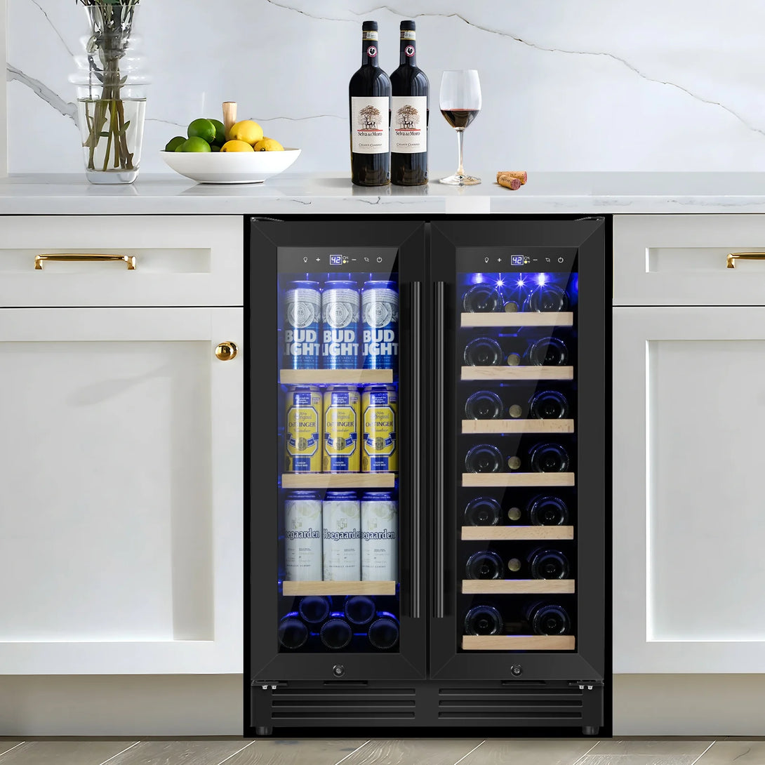 Nipus 24 inch Wine and Beverage Refrigerator,Dual Zone,Built-in Undercounter, 21 Bottles and 60 Cans,Black - Tylza