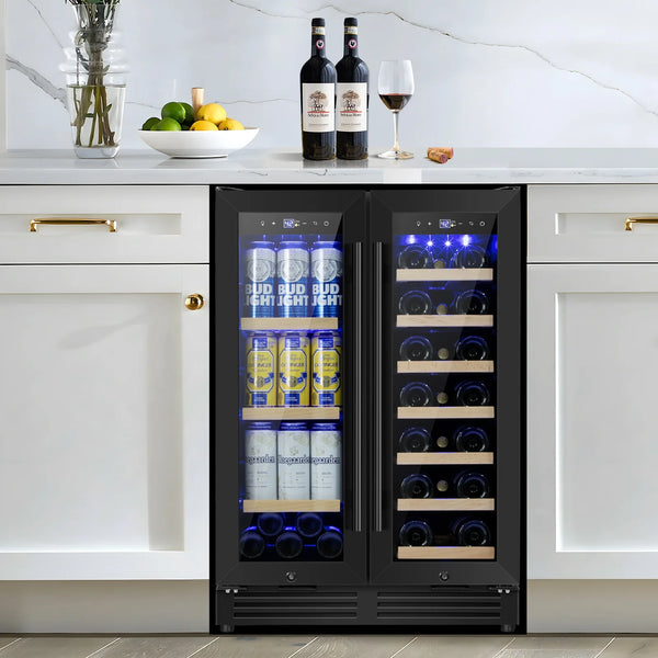 Nipus 24 inch Wine and Beverage Refrigerator,Dual Zone,Built-in Undercounter, 21 Bottles and 60 Cans,Black - Tylza