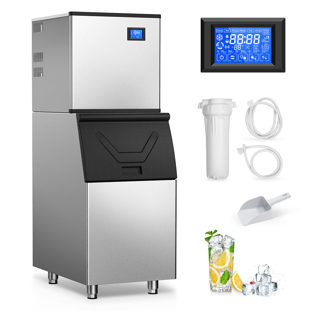 22.3 in. 450 lbs. /24 Hours Split Commercial Ice Maker 300 lbs. Storage Bin in Silver Two packages 156 Ice Cubes/Cycle