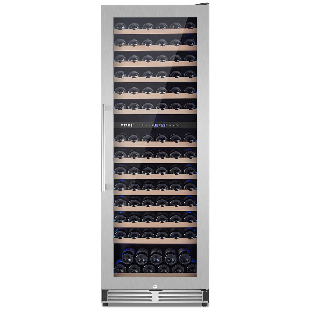 24” Seamless Design 154 Bottle Dual Zone Recessed Wine Cooler/Freestanding Wine Cooler with Blue LED Lights