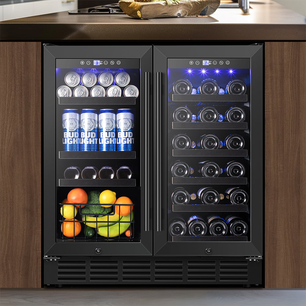 30" Dual Zone 29 Bottles 88 Cans Wine Beverage Cooler Black - Tylza