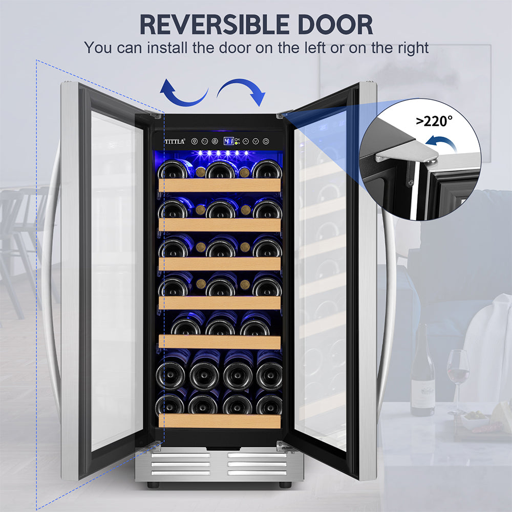 15" 30 Bottle Built-In Single Zone Wine Cooler with Double Handles and Reversible Hinges