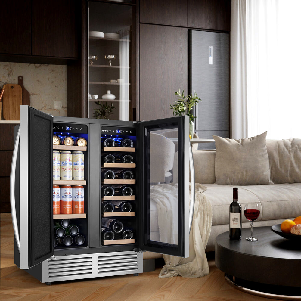 24" Dual Zone 18-Bottle & 57-Can Wine Beverage Cooler - Tylza
