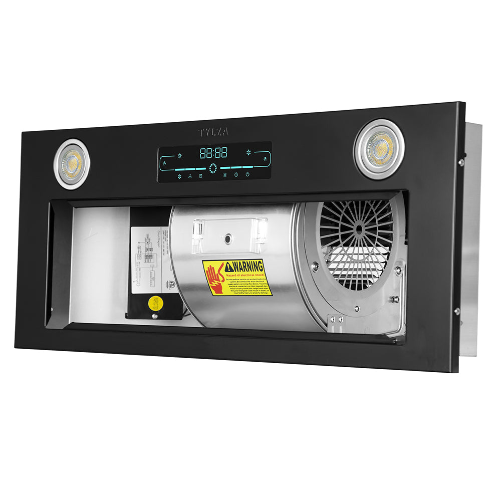 30” 900 CFM Convertible Built-In Range Hood, Digital Control Panel, Charcoal Filter, Stainless Steel Black.