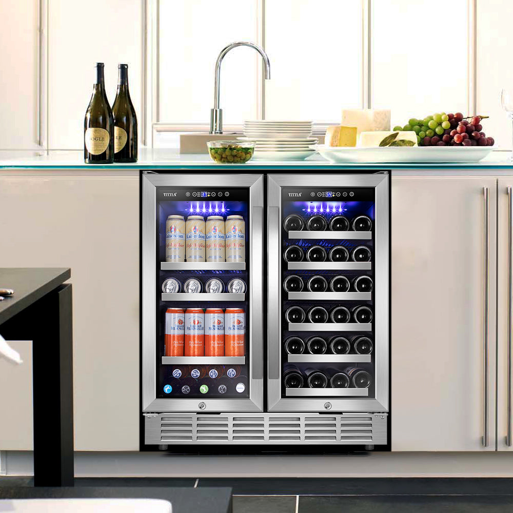 30" Dual Zone 33 Bottles 80 Cans Wine Beverage Cooler - Tylza