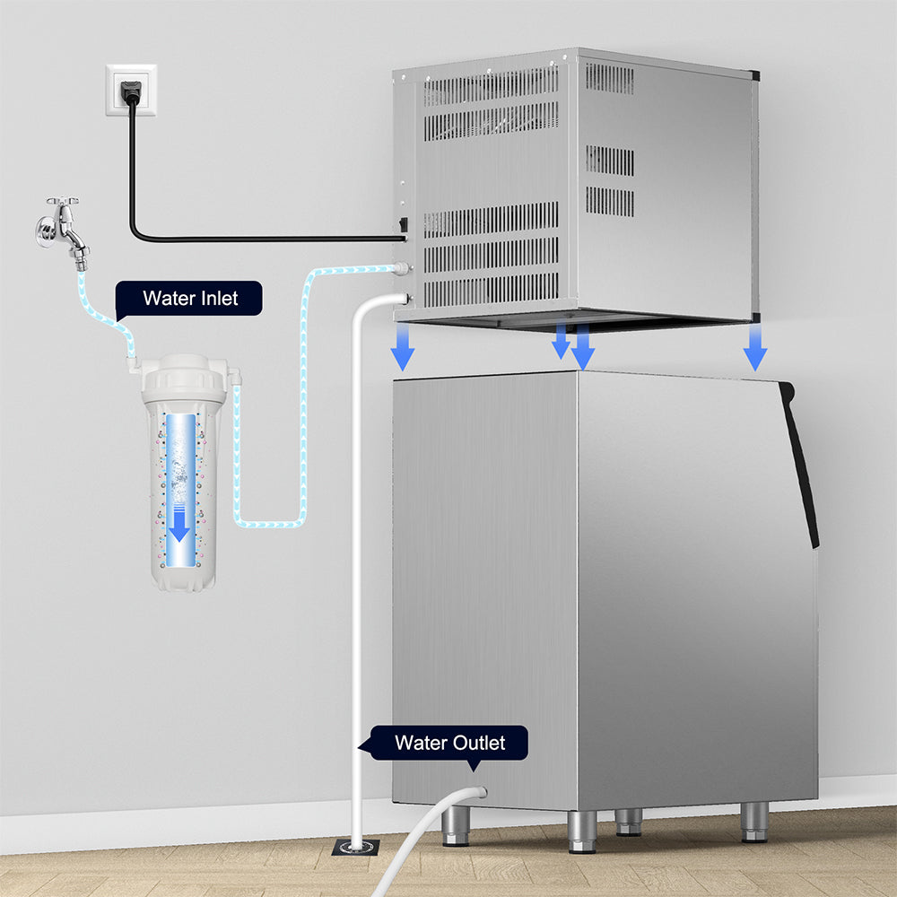 22.3 in. 450 lbs. /24 Hours Split Commercial Ice Maker 300 lbs. Storage Bin in Silver Two packages 156 Ice Cubes/Cycle