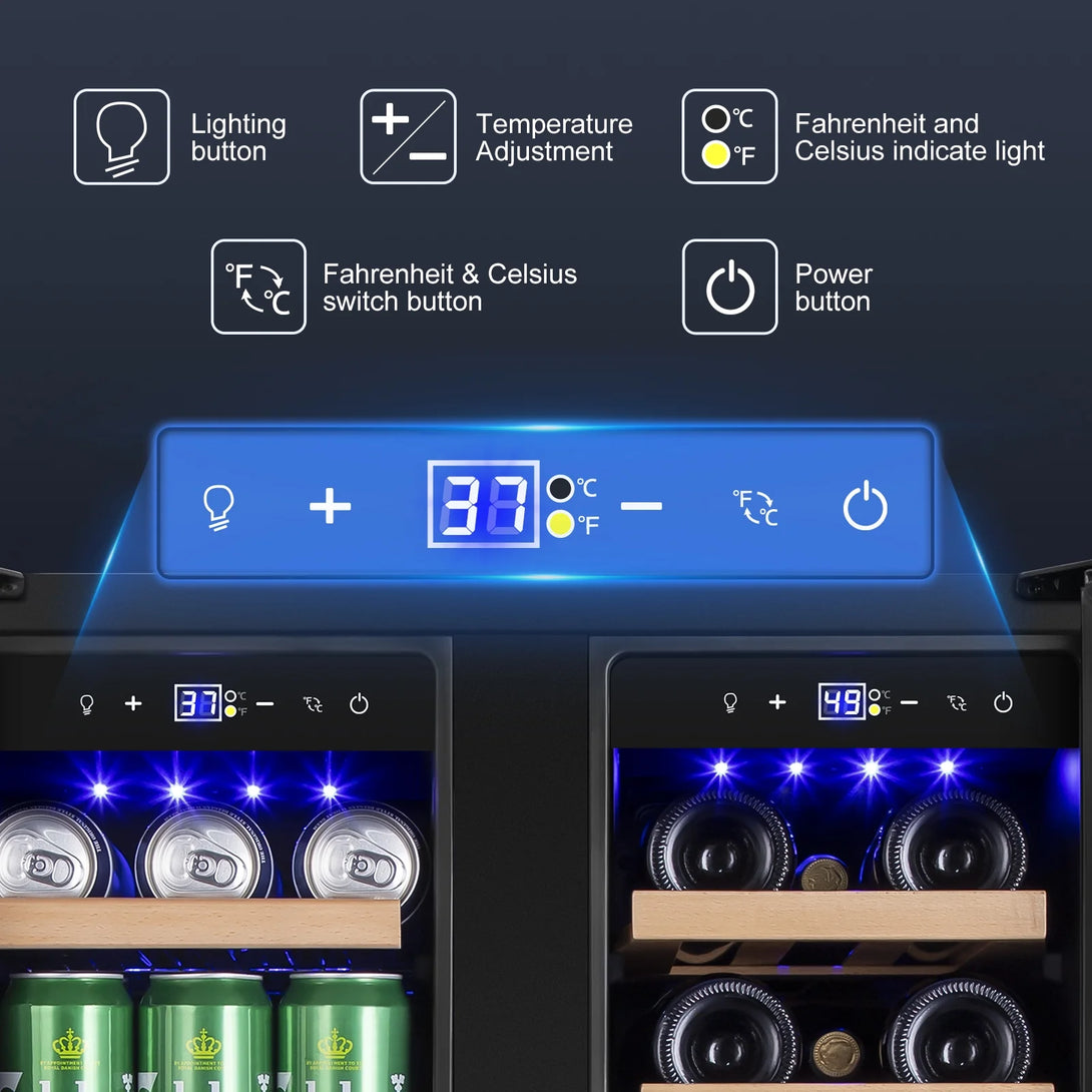 Nipus 24 inch Wine and Beverage Refrigerator,Dual Zone,Built-in Undercounter, 21 Bottles and 60 Cans,Black - Tylza
