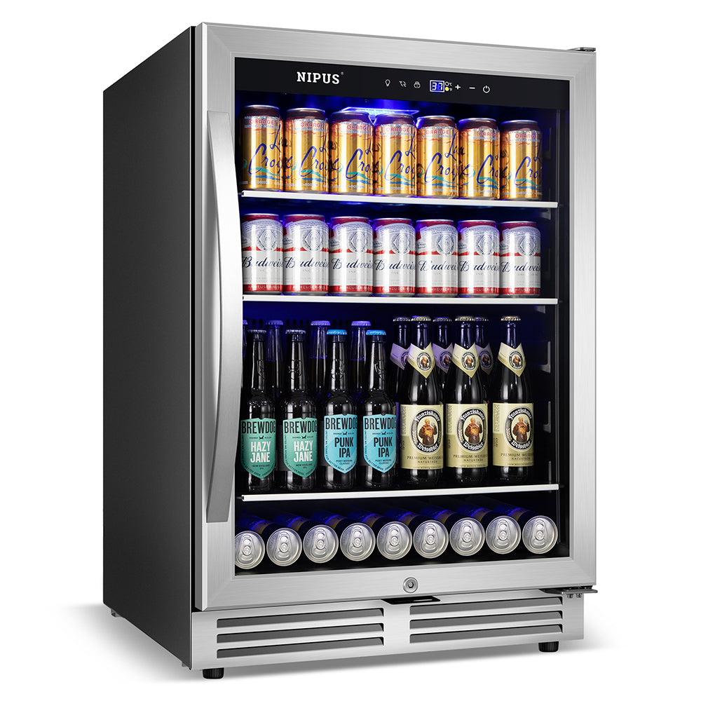 24" Beverage Refrigerator - 190-Can Capacity, Single Zone, Built-In or Freestanding with 3 Glass Dividers.