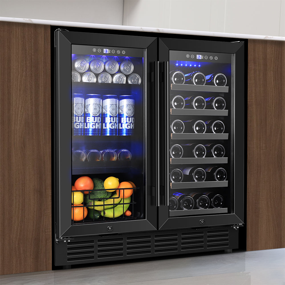 30" Dual Zone 29 Bottles 88 Cans Wine Beverage Cooler Black - Tylza