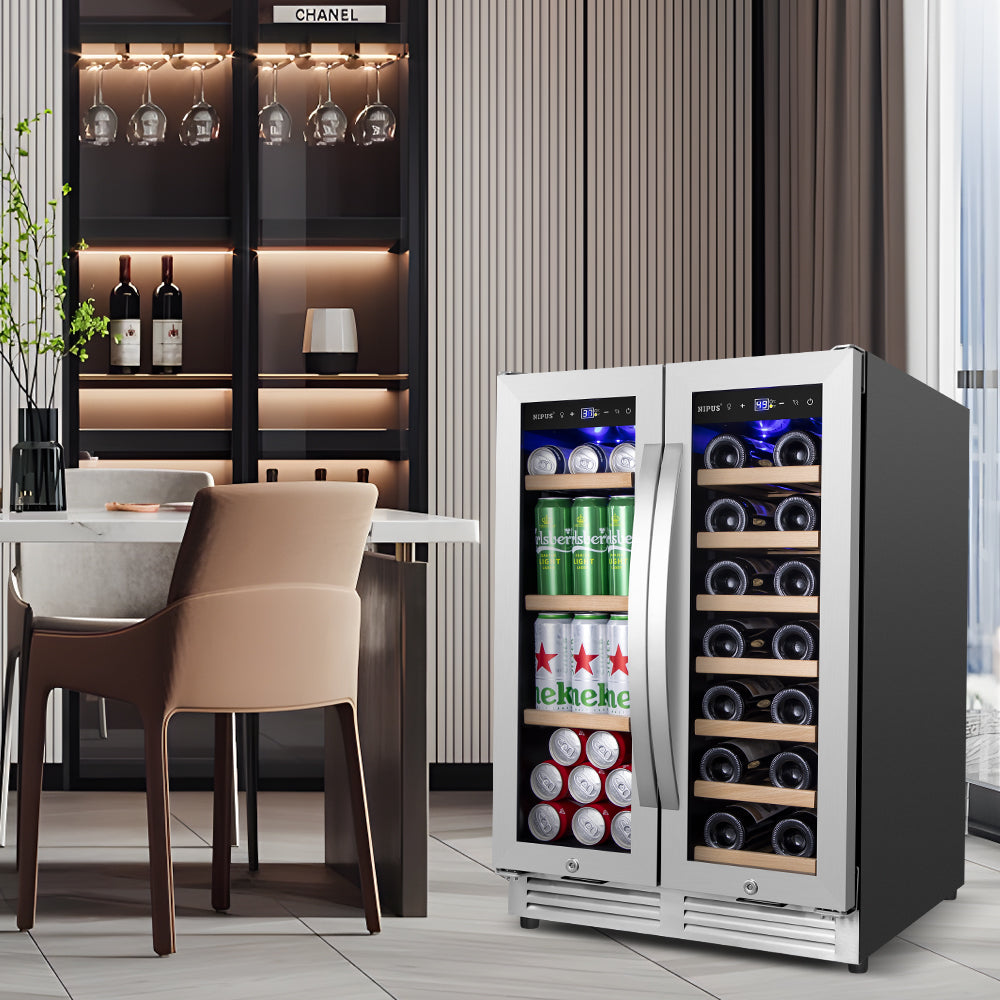 24'' Dual Zone Built-In and Freestanding 20 Bottle, 60 Can Wine and Beverage Refrigerator
