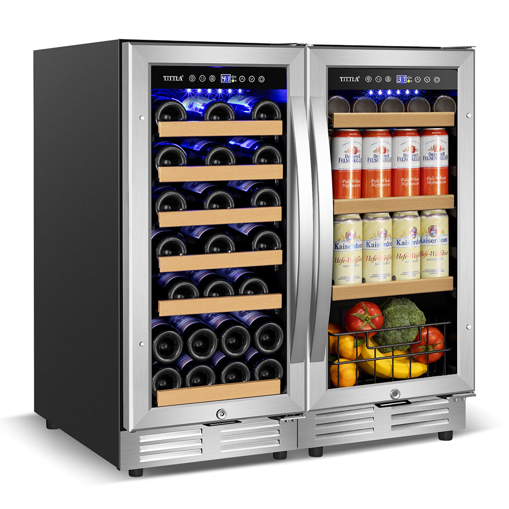 30"Wine & Beverage Refrigerator Triple Zone 30 Bottle & 130 Can Built-in Split Wine and Beer Cooler