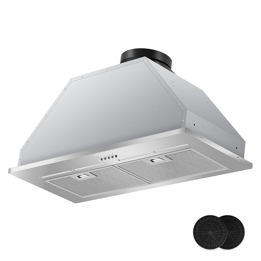 30" 600 CFM Convertible Built-In Range Hood, 3-Position Push Button Control with Charcoal Filter, Silver Range Hood.