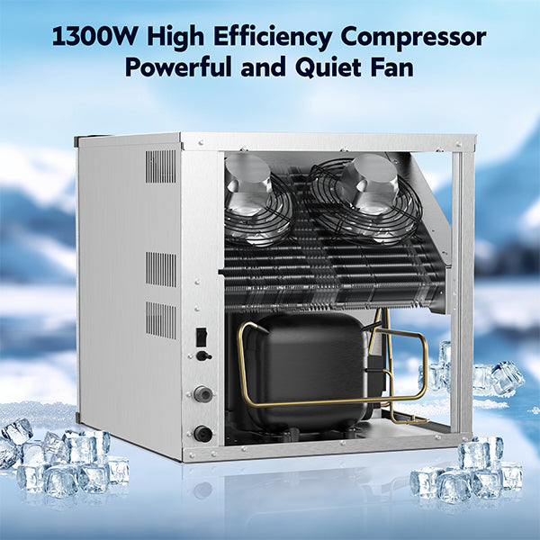 22.3 in. 450 lbs. /24 Hours Split Commercial Ice Maker 300 lbs. Storage Bin in Silver Two packages 156 Ice Cubes/Cycle - Tylza