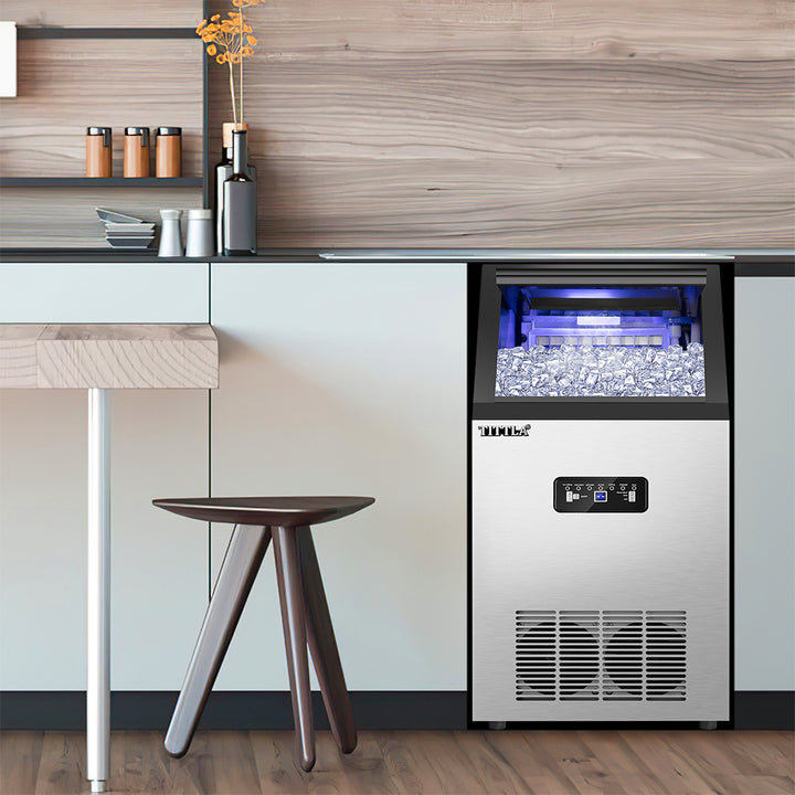 14-inch 88 lb. Water-Filter Ice Maker with Flip Top and Blue LED Lighting.
