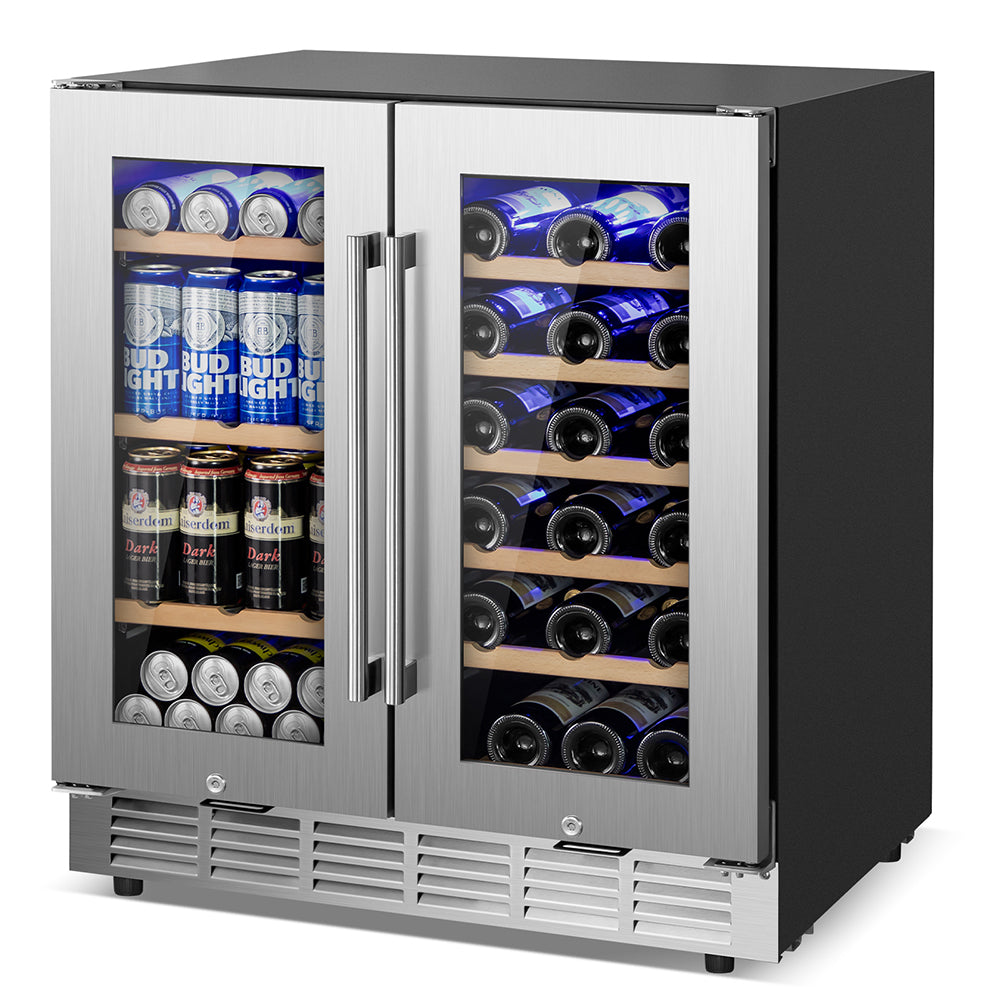 30" Dual-Zone 28 Bottles & 88 Cans Wine Beverage Cooler - Tylza