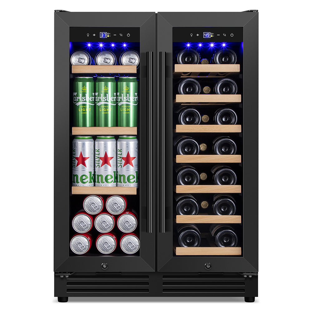 24'' Undercounter Dual Zone Wine and Beverage Refrigerator 20-Bottle & 60-Can, Built-In or Freestanding, Black Classic Beverage Wine Cooler