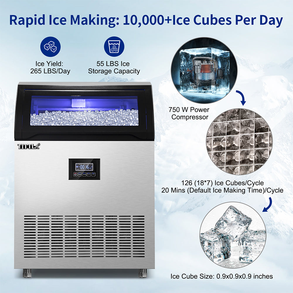 24 in. 265 lbs. Stainless Steel Built-In Filter Commercial Ice Maker - Tylza