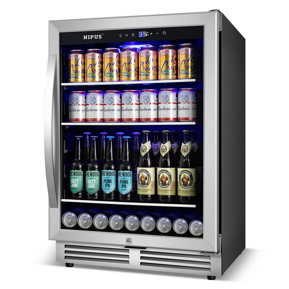 24" Beverage Refrigerator - 190-Can Capacity, Single Zone, Built-In or Freestanding with 3 Glass Dividers.