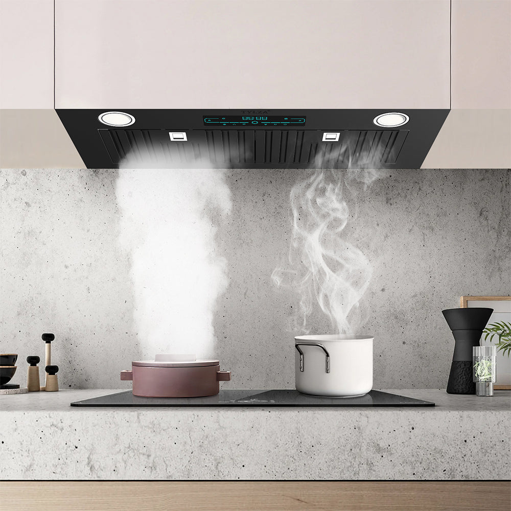 30” 900 CFM Convertible Built-In Range Hood, Digital Control Panel, Charcoal Filter, Stainless Steel Black.