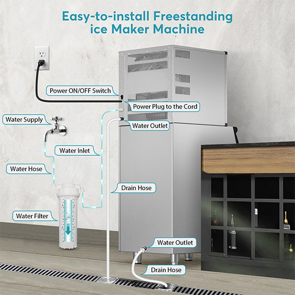 22 in. 600 lbs. per Day Split Commercial Ice Maker 182-Full Size Ice Cubes/Cycle in Silver Two packages Freestanding.