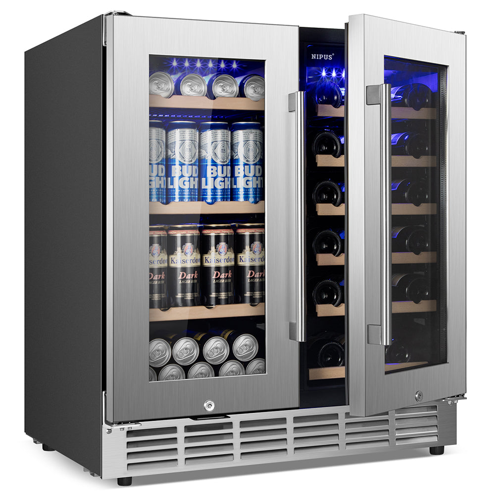 30'' Dual-Zone Wine and Beverage Refrigerator: 28 Bottles & 88 Cans, Built-In/Freestanding